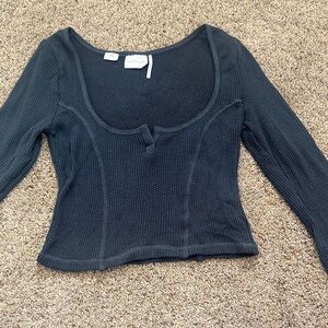 NWOT Urban Outfitters OFU Women's Black Grey Long Sleeve Top Henley Size M